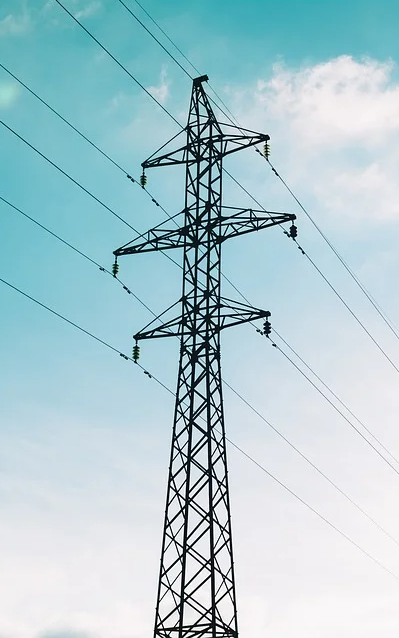 Energy tower with power lines.