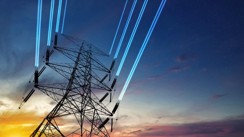 Power cables suspended by a tower structure